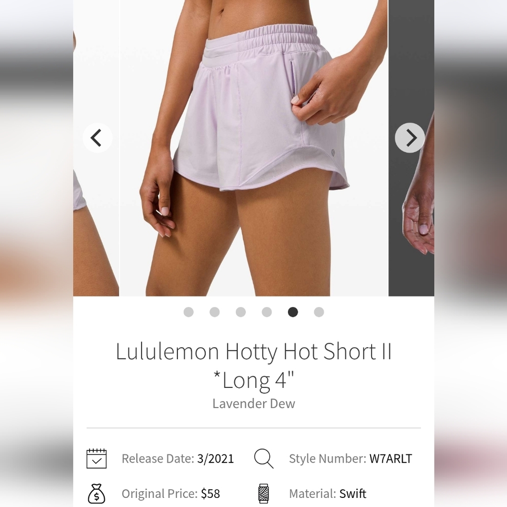 Lululemon Hotty Hot Short II 4" Lavender Dew Size 8